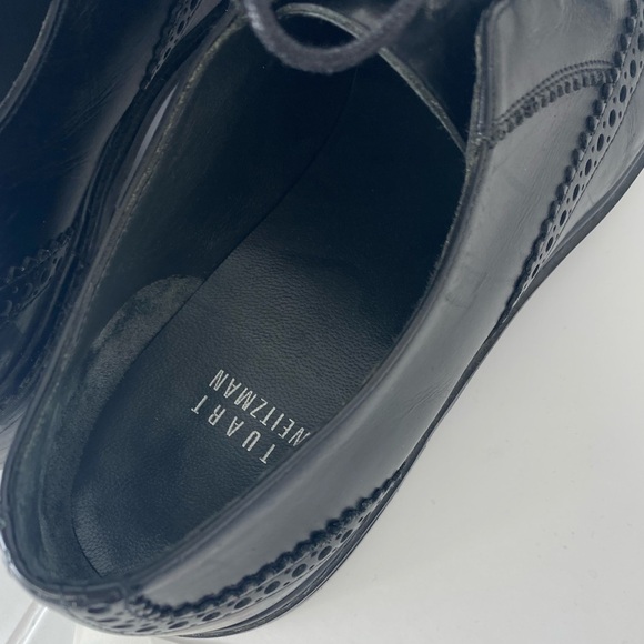 Stuart Weitzman Brogue Black Designer Leather Oxfords w Silver Hardware - Picture 14 of 14